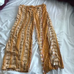 Yellow Flared Patterned Pants